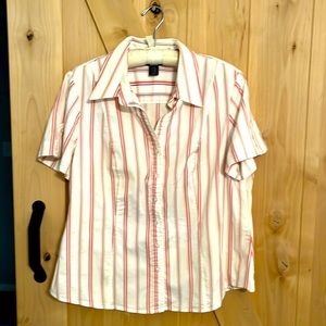 NWOT Pink & White Stripped Short Sleeve Button Down Shirt